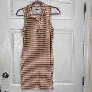 SO Sleeveless Polo Shirt Dress colorful striped size Medium Soft comfortable